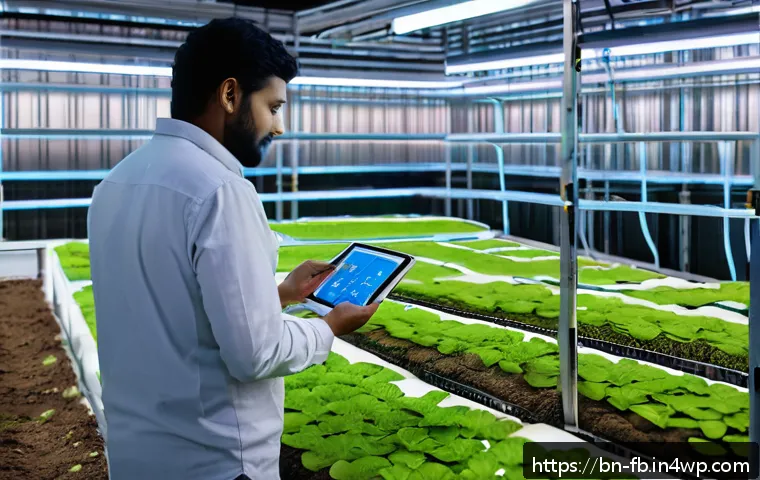 버섯 기반 제품의 상용화 사례 - A modern mushroom farm interior showing automated temperature and humidity control systems, smart fa...